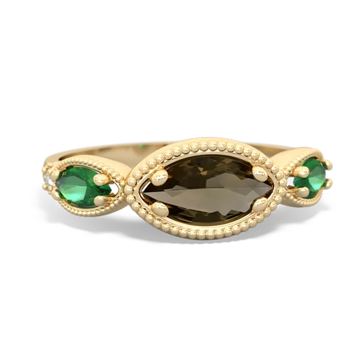 Smoky Quartz Genuine Smoky Quartz with Lab Created Emerald and Genuine Opal Antique Style Keepsake ring Ring