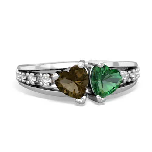 Smoky Quartz Genuine Smoky Quartz with Lab Created Emerald Heart to Heart ring Ring