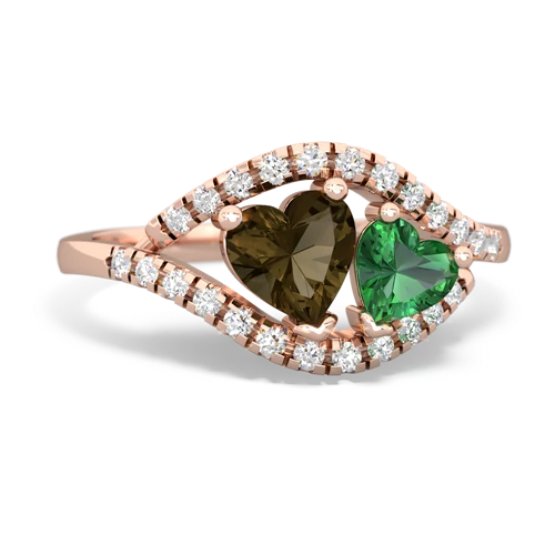 smoky quartz-lab emerald mother child ring