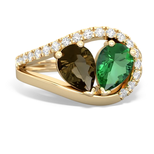 smoky quartz-lab emerald pave heart ring