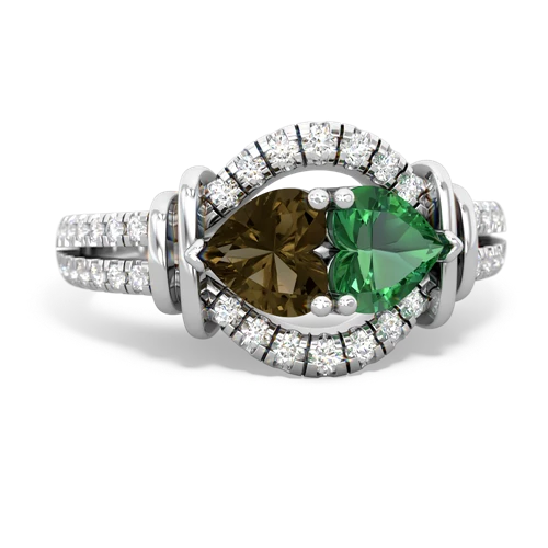 Smoky Quartz Genuine Smoky Quartz with Lab Created Emerald Art-Deco Keepsake ring Ring