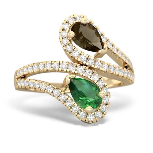 Smoky Quartz Genuine Smoky Quartz with Lab Created Emerald Diamond Dazzler ring Ring