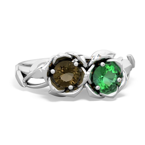 Smoky Quartz Genuine Smoky Quartz with Lab Created Emerald Rose Garden ring Ring