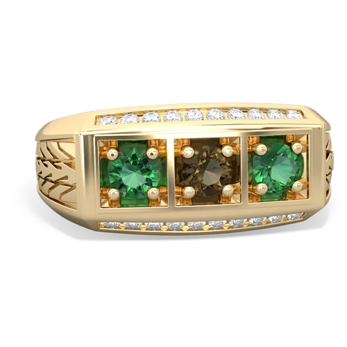 smoky quartz-lab emerald three stone ring
