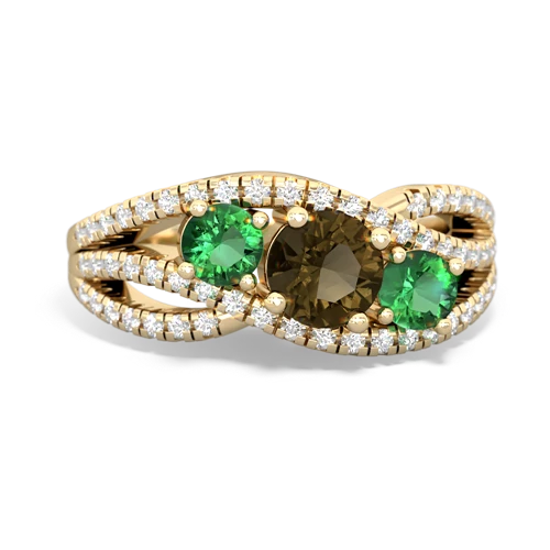 smoky quartz-lab emerald three stone pave ring