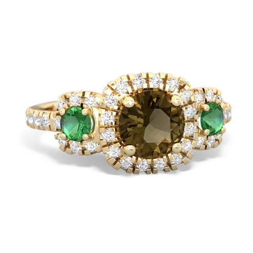 smoky quartz-lab emerald three stone regal ring
