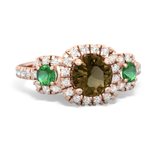 smoky quartz-lab emerald three stone regal ring