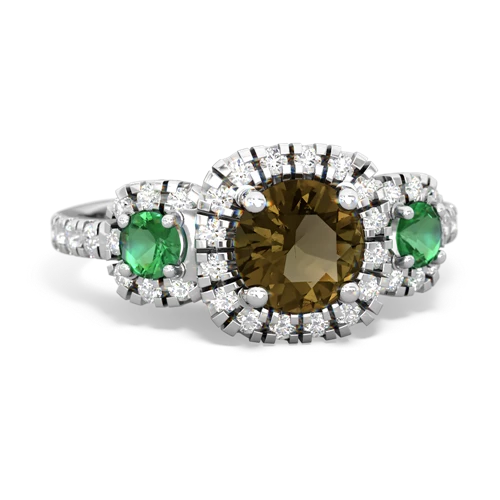 smoky quartz-lab emerald three stone regal ring