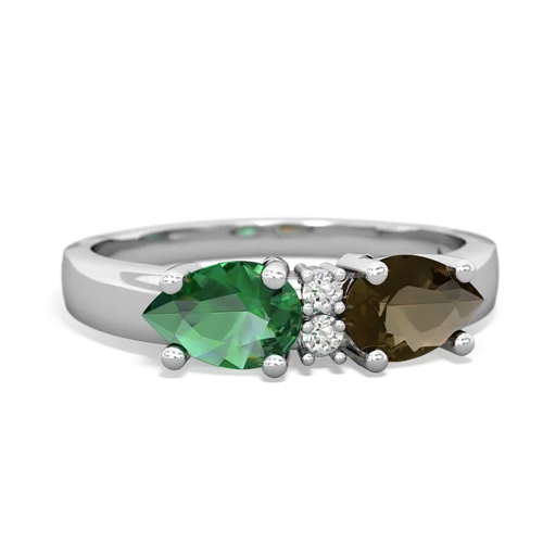 Smoky Quartz Genuine Smoky Quartz with Lab Created Emerald Pear Bowtie ring Ring