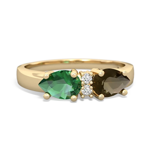 Smoky Quartz Genuine Smoky Quartz with Lab Created Emerald Pear Bowtie ring Ring