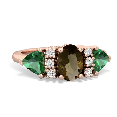 Smoky Quartz Genuine Smoky Quartz with Lab Created Emerald and Genuine Aquamarine Antique Style Three Stone ring Ring