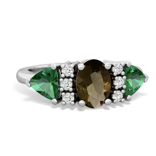 Smoky Quartz Genuine Smoky Quartz with Lab Created Emerald and  Antique Style Three Stone ring Ring