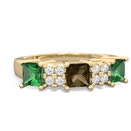 Smoky Quartz Genuine Smoky Quartz with Lab Created Emerald and  Three Stone ring Ring