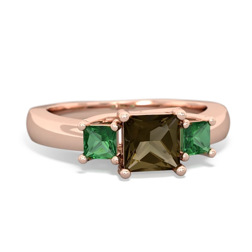 Smoky Quartz Genuine Smoky Quartz with Lab Created Emerald and Genuine White Topaz Three Stone Trellis ring Ring