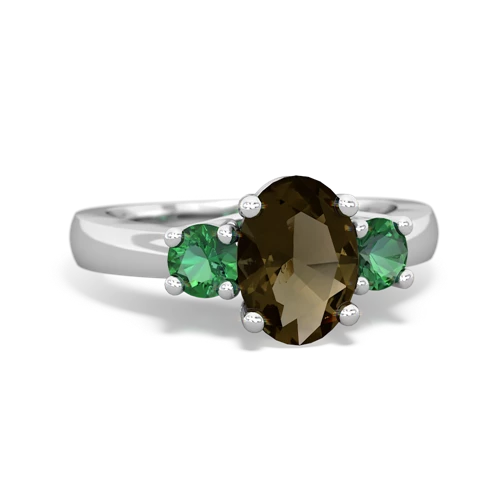 Smoky Quartz Genuine Smoky Quartz with Lab Created Emerald Three Stone Trellis ring Ring