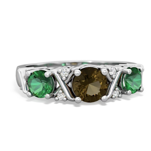 Smoky Quartz Genuine Smoky Quartz with Lab Created Emerald and  Hugs and Kisses ring Ring