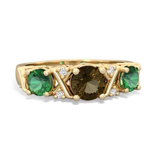 Smoky Quartz Genuine Smoky Quartz with Lab Created Emerald and Genuine Fire Opal Hugs and Kisses ring Ring