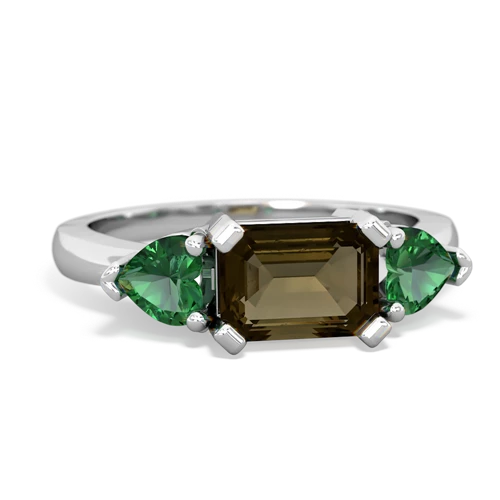 Smoky Quartz Genuine Smoky Quartz with Lab Created Emerald and Genuine Aquamarine Three Stone ring Ring