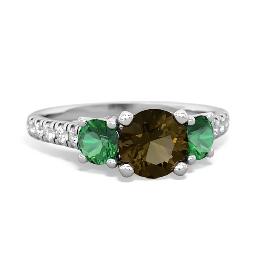 Smoky Quartz Genuine Smoky Quartz with Lab Created Emerald and  Pave Trellis ring Ring