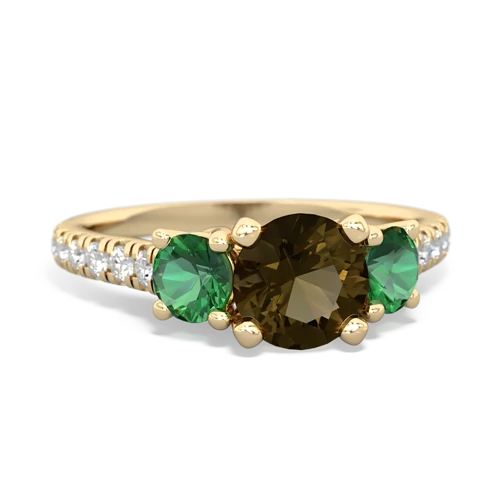 Smoky Quartz Genuine Smoky Quartz with Lab Created Emerald and  Pave Trellis ring Ring