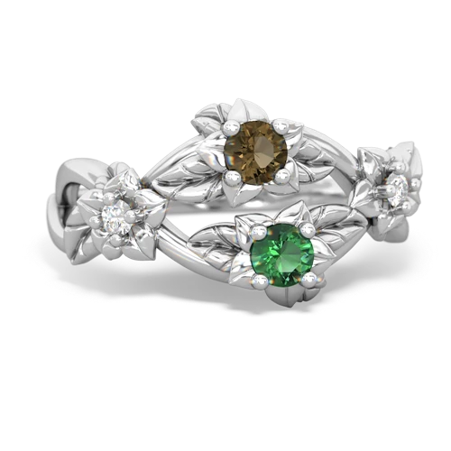 Smoky Quartz Genuine Smoky Quartz with Lab Created Emerald Sparkling Bouquet ring Ring