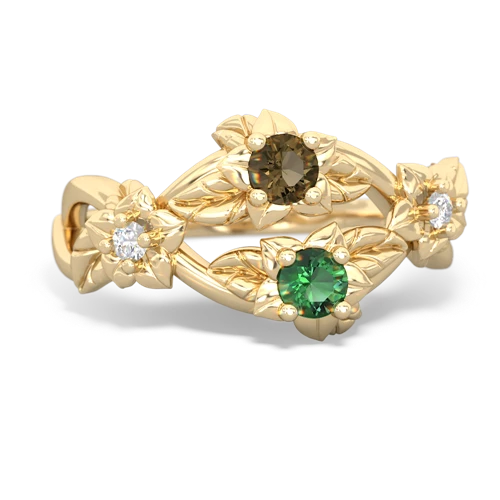 Smoky Quartz Genuine Smoky Quartz with Lab Created Emerald Sparkling Bouquet ring Ring
