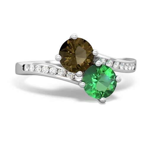 Smoky Quartz Genuine Smoky Quartz with Lab Created Emerald Keepsake Two Stone ring Ring