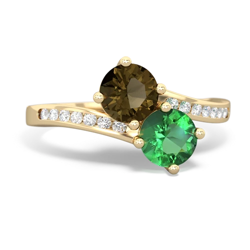 smoky quartz-lab emerald two stone channel ring