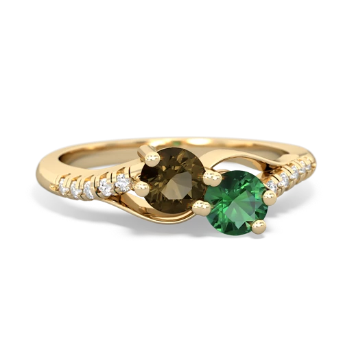 smoky quartz-lab emerald two stone infinity ring