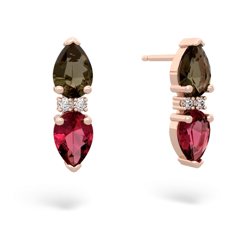 smoky quartz-lab ruby bowtie earrings