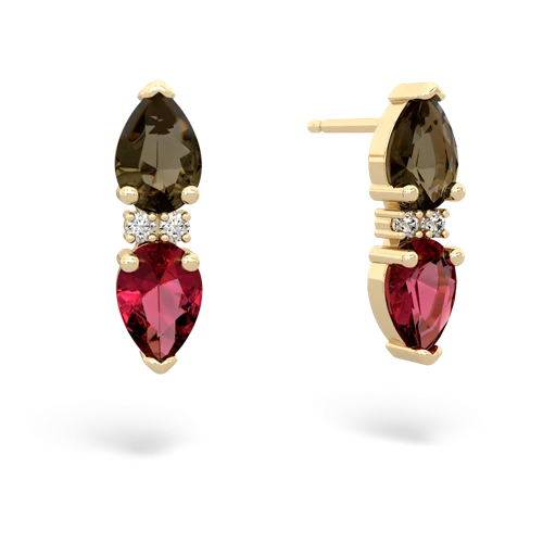 smoky quartz-lab ruby bowtie earrings