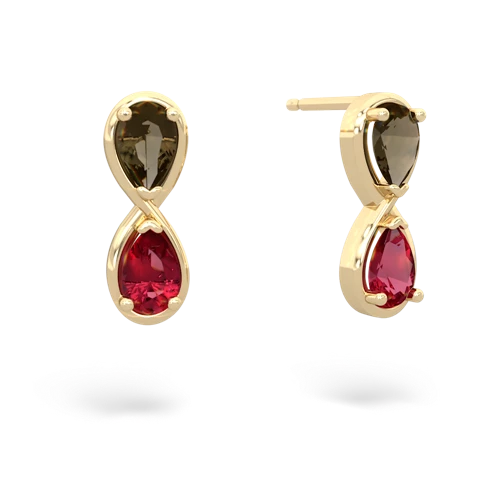 smoky quartz-lab ruby infinity earrings