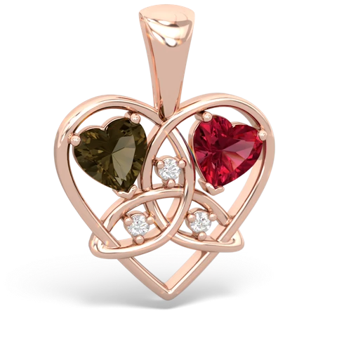 smoky quartz-lab ruby celtic heart pendant