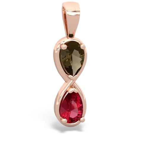 smoky quartz-lab ruby infinity pendant