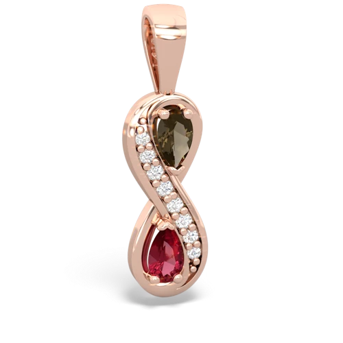 smoky quartz-lab ruby keepsake infinity pendant