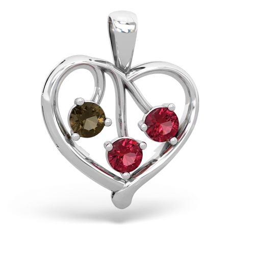 Smoky Quartz Genuine Smoky Quartz with Lab Created Ruby and Genuine Peridot Glowing Heart pendant Pendant