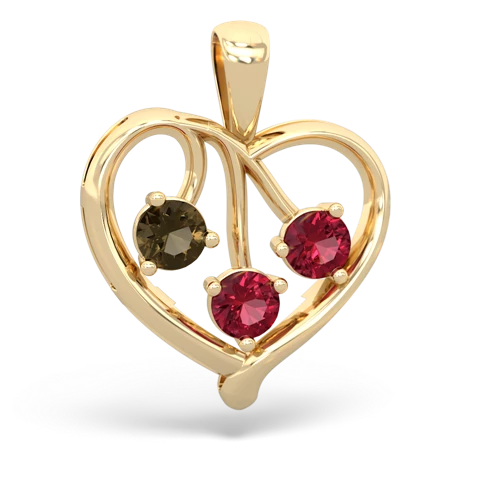 smoky quartz-lab ruby love heart pendant