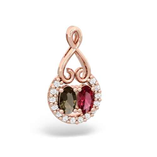smoky quartz-lab ruby love nest pendant
