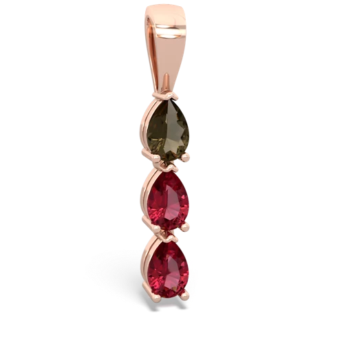 smoky quartz-lab ruby three stone pendant