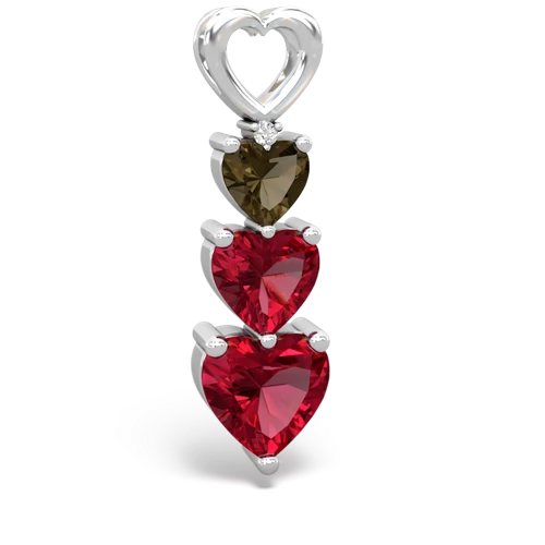 smoky quartz-lab ruby three stone pendant