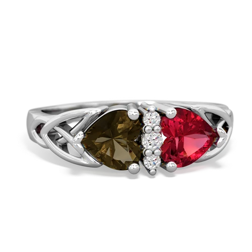 smoky quartz-lab ruby celtic ring