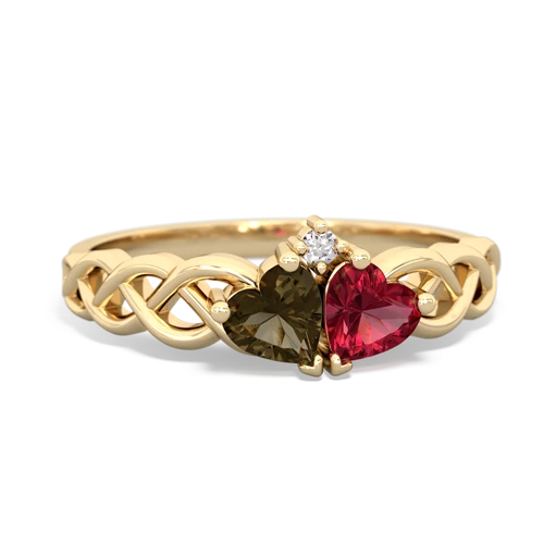 smoky quartz-lab ruby celtic braid ring