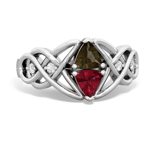 smoky quartz-lab ruby celtic knot ring