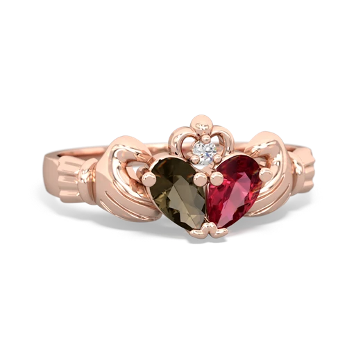 smoky quartz-lab ruby claddagh ring