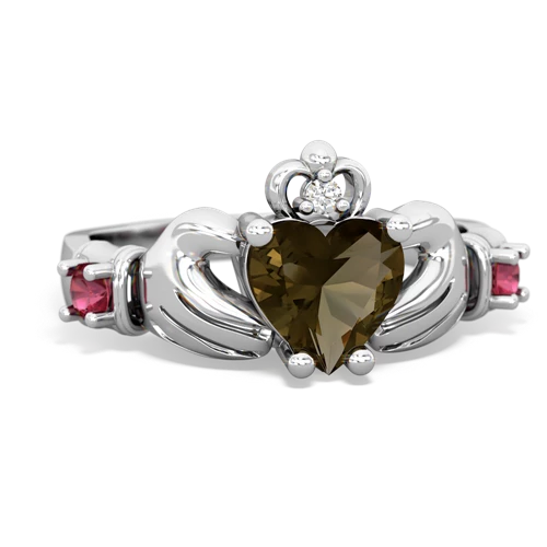 smoky quartz-lab ruby claddagh ring