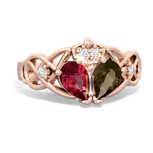 smoky quartz-lab ruby claddagh ring