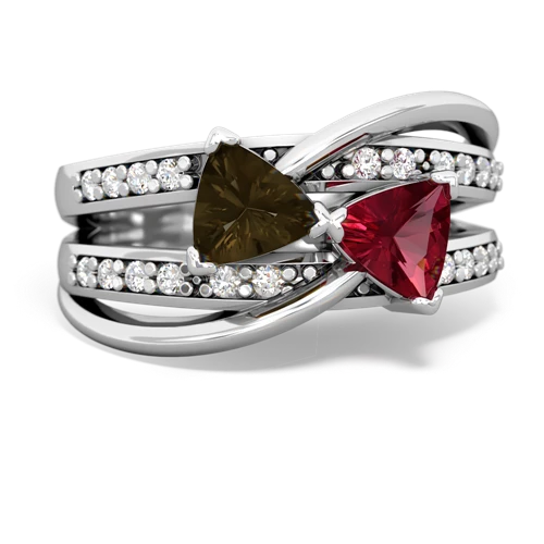 smoky quartz-lab ruby couture ring