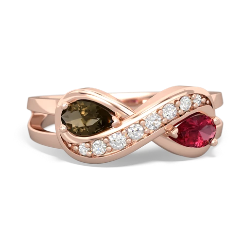 smoky quartz-lab ruby diamond infinity ring