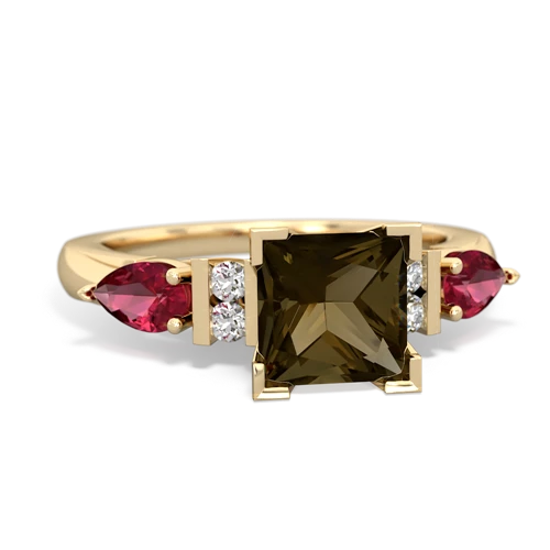 Smoky Quartz Genuine Smoky Quartz with Lab Created Ruby and Genuine Pink Tourmaline Engagement ring Ring