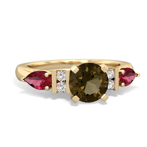 Smoky Quartz Genuine Smoky Quartz with Lab Created Ruby and Genuine Pink Tourmaline Engagement ring Ring